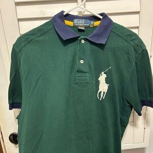 Polo by Ralph Lauren green shirt with navy accents. Size M